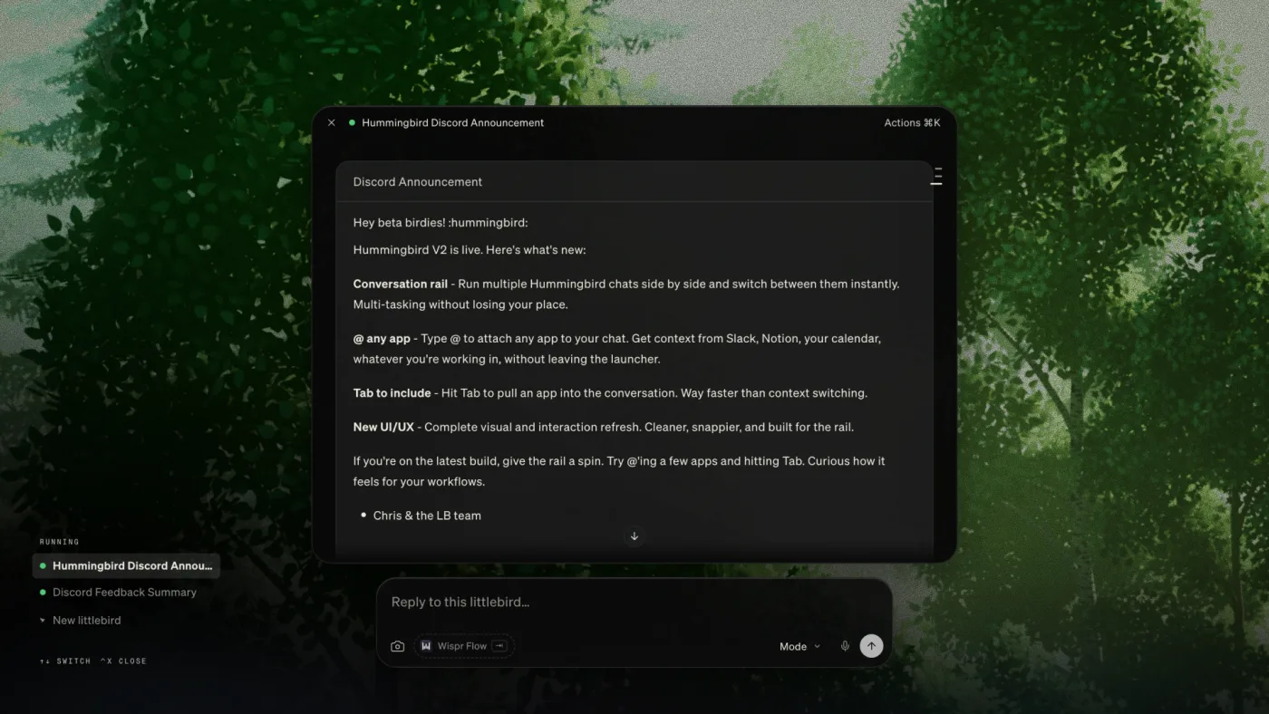 Hummingbird open over a browser article, with Google Chrome already attached