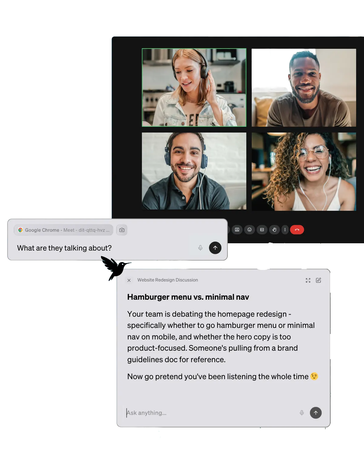 Hummingbird during a live meeting