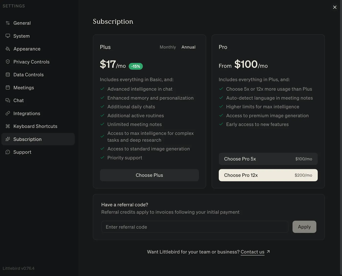 Managing your Littlebird Subscription screenshot 2